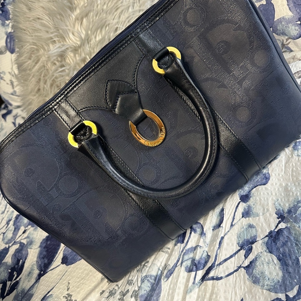 Dior Blue and Gold Satchel with Luxurious Leather and Structured Design